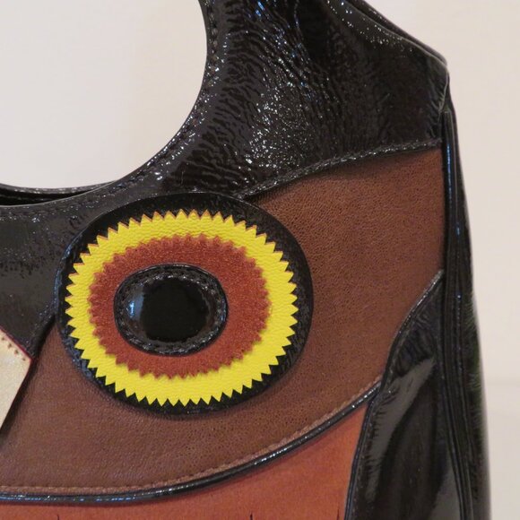 Women Handheld Brown Owl Patent Leather Suede Purse Bag Kate Spade Maximillian - Picture 5 of 16